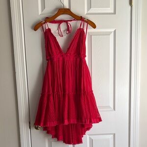 Free People - Bright Red Strappy V-Neck Sundress
